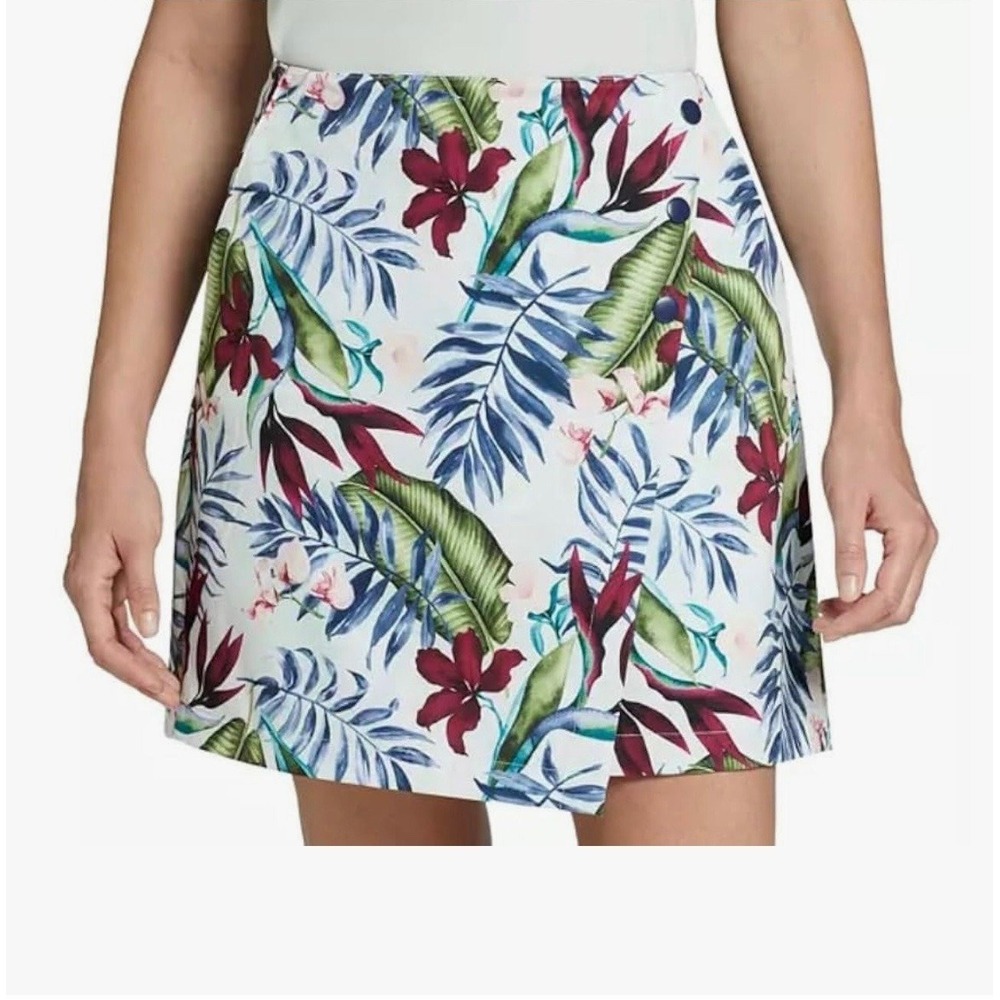 Lady Hagen Womens Palm Print Overlap Snap Golf Skort Size 16 Painterly Palm Mint